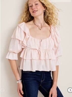 Francesca's Collections Pale Pink Ruffle Tiered Blouse